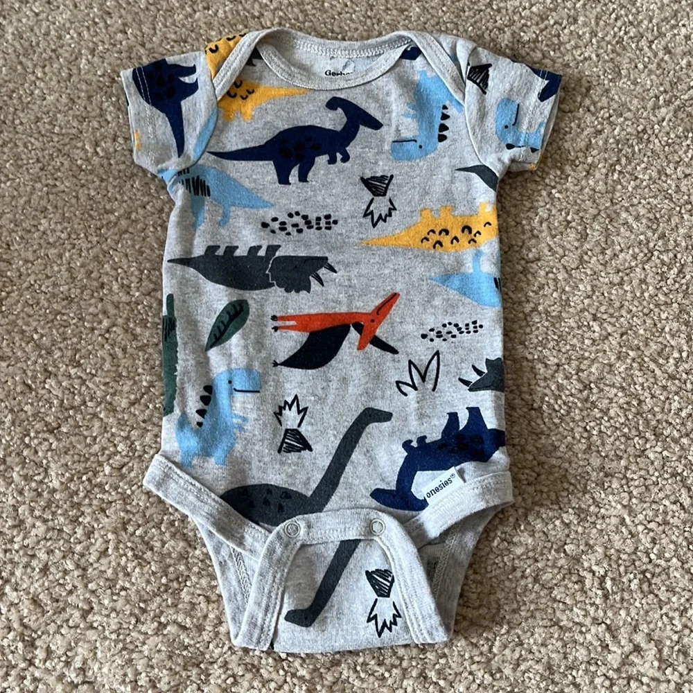 Grey 0-3M Dinosaur Onesie